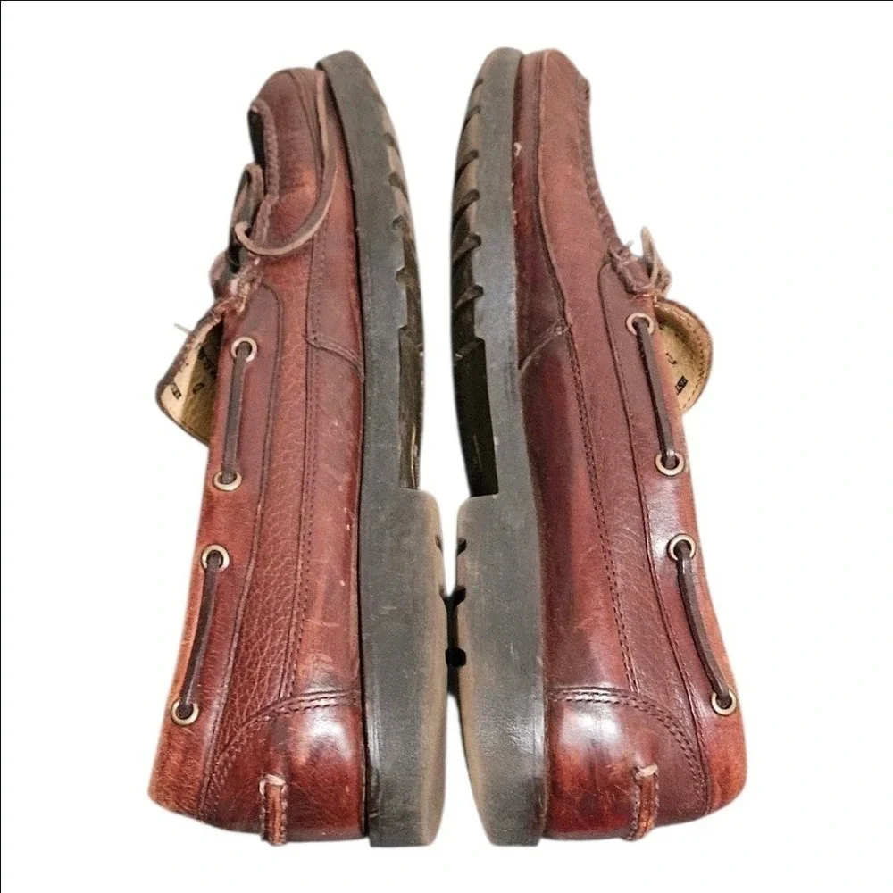 LL Bean Allagash Bison Leather Hand Sewn Shoes Moc Toe Boat Lug Sole 12 D 273080